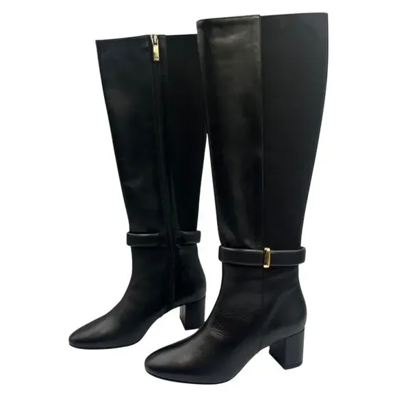 Bruno Magli Paula Leather Block Heel Tall Knee High Boots Black Size 36.5 US 6.5 - Picture 3 of 8